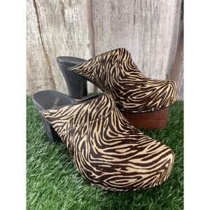 Dansko Clog Womens Rae Platform Leopard Print Calf Hair Mules EU40 US 9